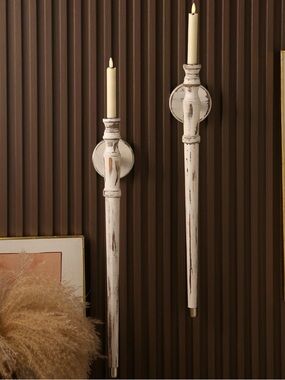 Distressed White Wood Wall Sconces with Candle Holders